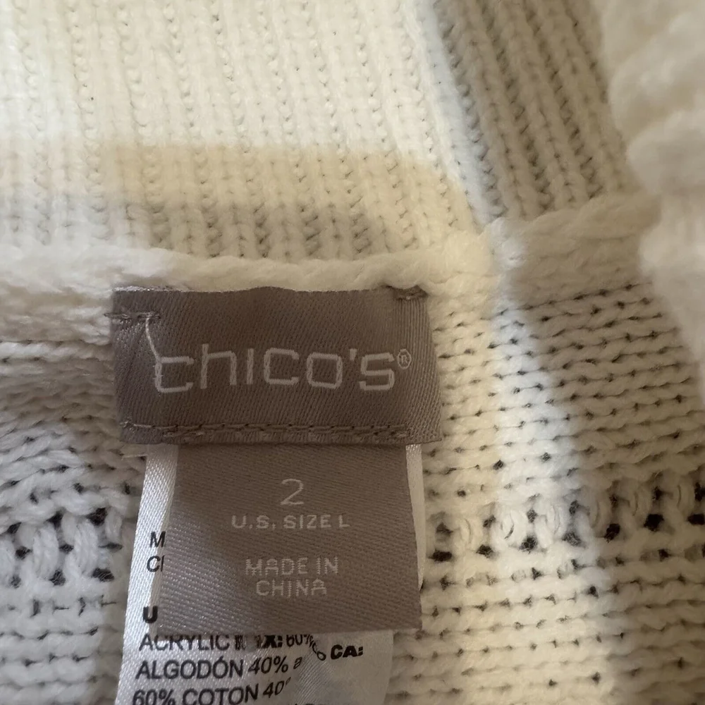 Chico’s Cream Boho Fringe Turtleneck Cable-Knit Tunic Sweater Women Size:2/L